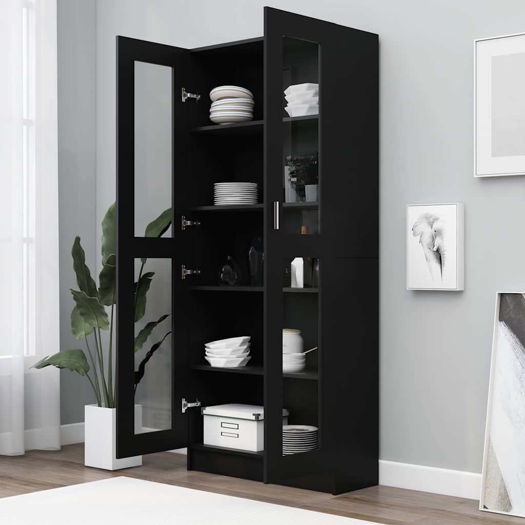 vidaXL Vitrine Cabinet Black 82.5x30.5x185 cm Engineered Wood, black vidaXL Vitrine Cabinet Black 82.5x30.5x185 cm Engineered Wood