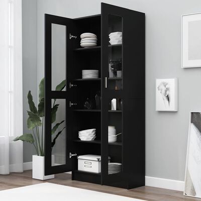 vidaXL Vitrine Cabinet Black 82.5x30.5x185 cm Engineered Wood, black vidaXL Vitrine Cabinet Black 82.5x30.5x185 cm Engineered Wood