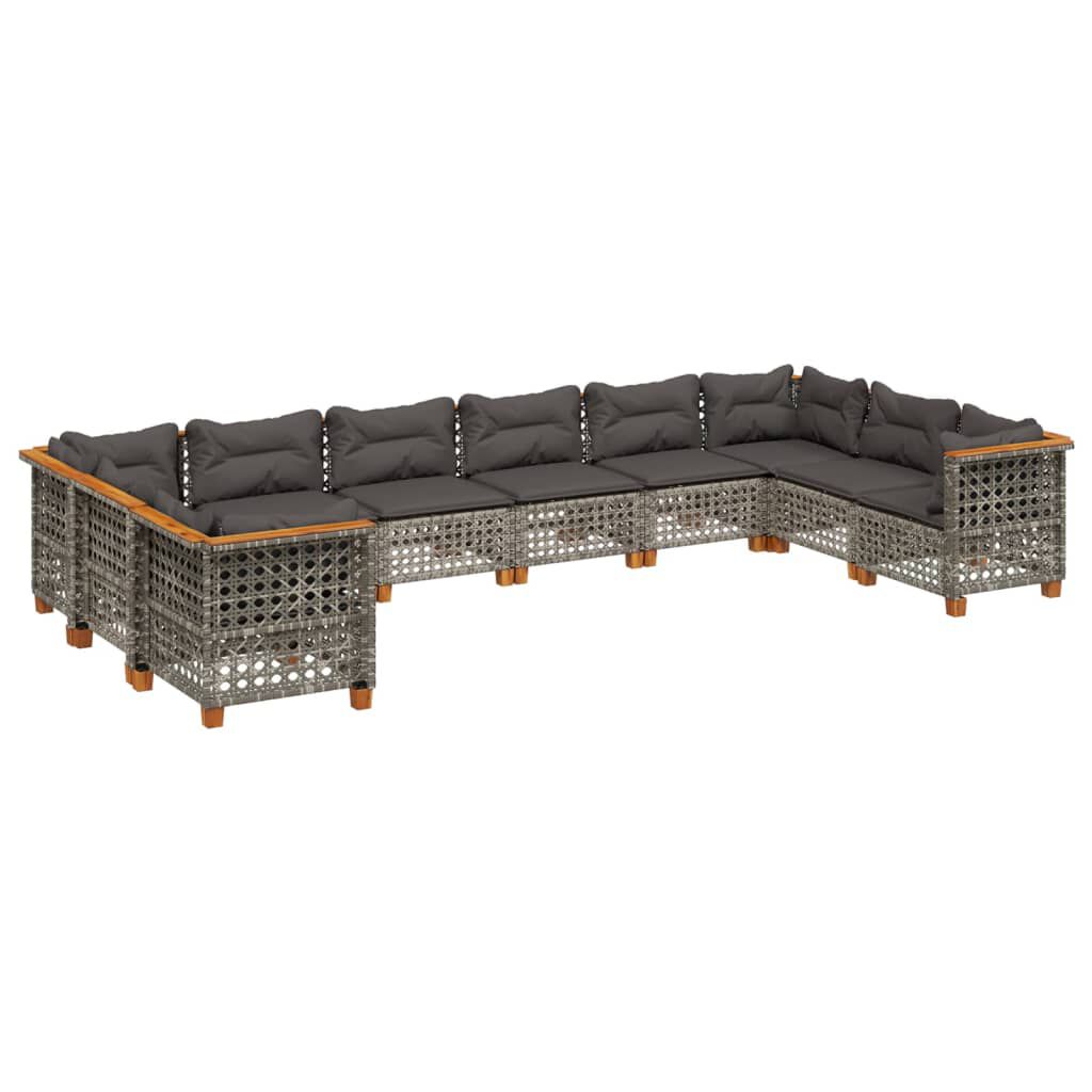 vidaXL 10 Piece Garden Sofa Set with Cushions Grey Poly Rattan