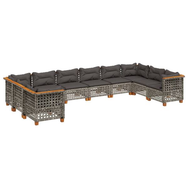 vidaXL 10 Piece Garden Sofa Set with Cushions Grey Poly Rattan