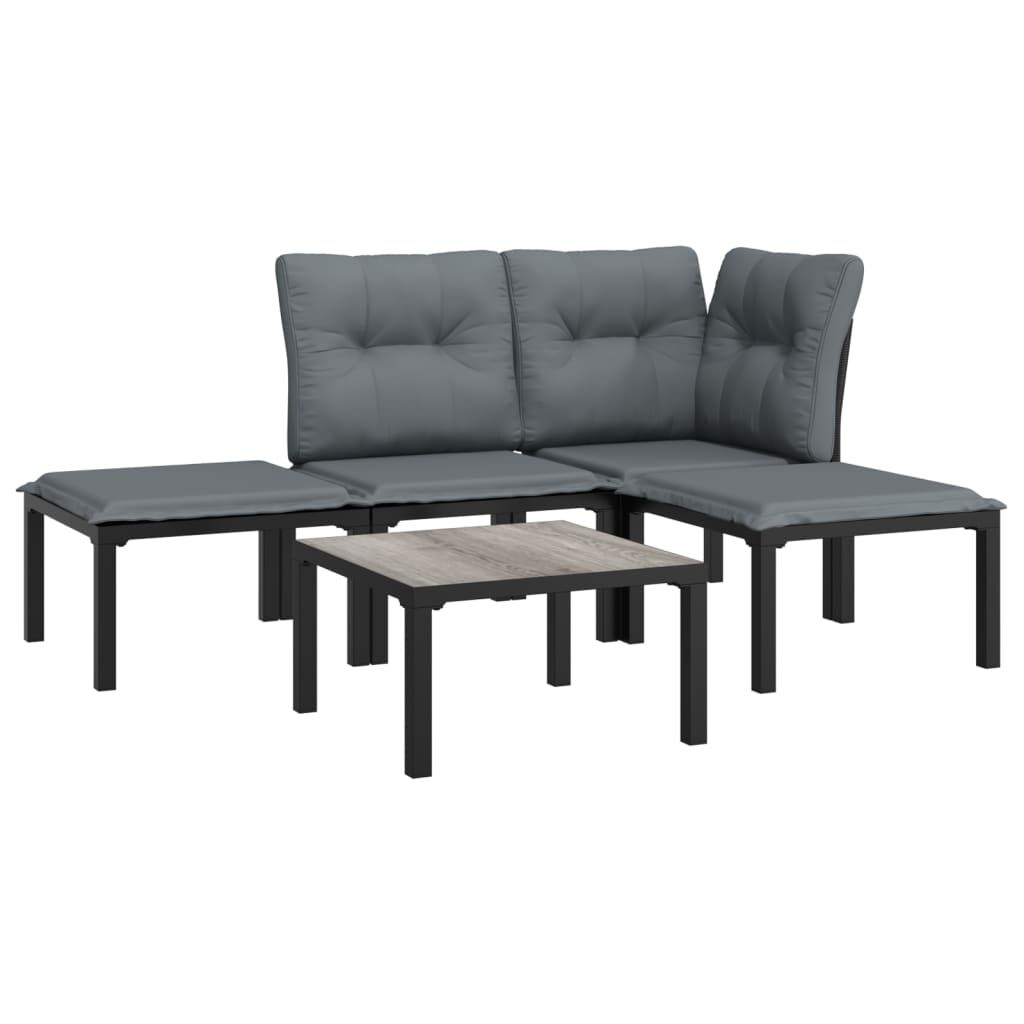 vidaXL 5 Piece Garden Lounge Set Black and Grey Poly Rattan