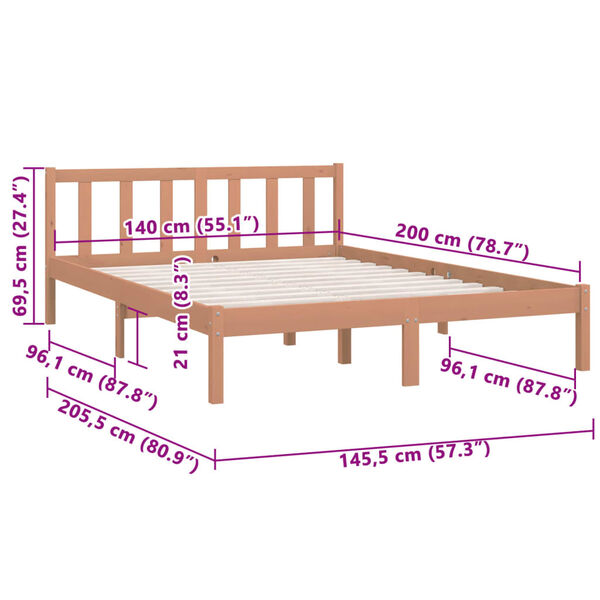 vidaXL Bed Frame without Mattress Honey Brown Solid Wood 140x200 cm