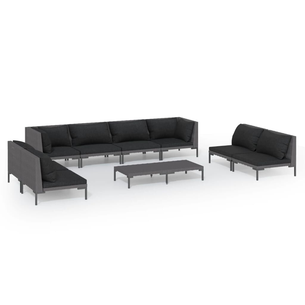 vidaXL 9 Piece Garden Lounge Set with Cushions Poly Rattan Dark Grey