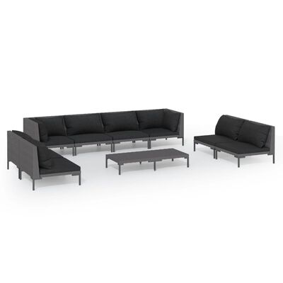 vidaXL 9 Piece Garden Lounge Set with Cushions Poly Rattan Dark Grey,  vidaXL 9 Piece Garden Lounge Set with Cushions Poly Rattan Dark Grey