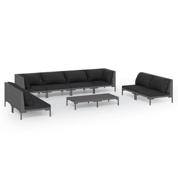 vidaXL 9 Piece Garden Lounge Set with Cushions Poly Rattan Dark Grey