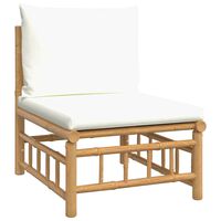 vidaXL Garden Middle Sofa with Cream White Cushions Bamboo