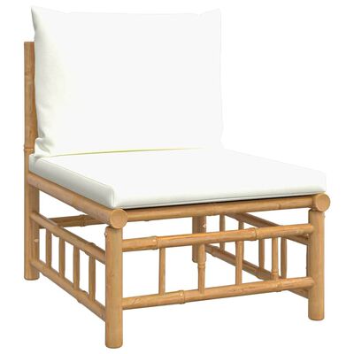 vidaXL Garden Middle Sofa with Cream White Cushions Bamboo, cream vidaXL Garden Middle Sofa with Cream White Cushions Bamboo