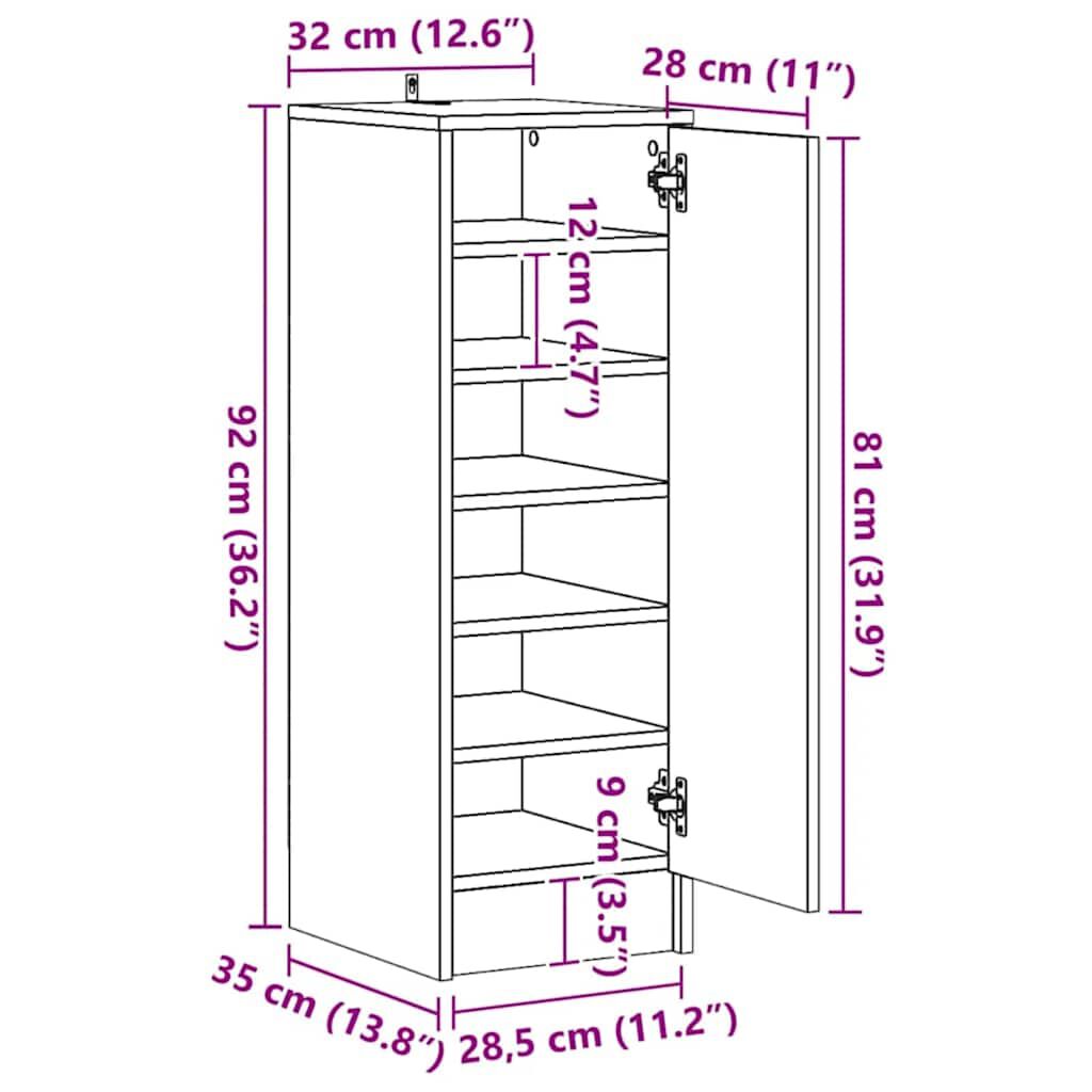 vidaXL Shoe Cabinet White 32x35x92 cm Engineered Wood