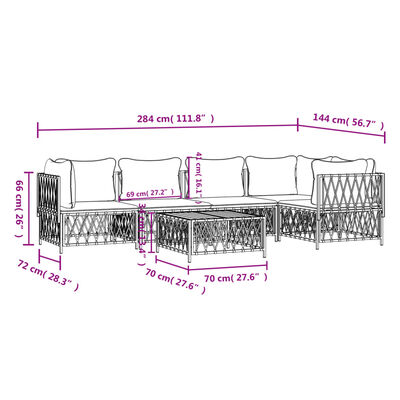 vidaXL 6 Piece Garden Lounge Set with Cushions White Steel