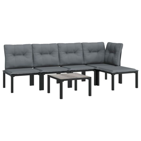 vidaXL 6 Piece Garden Lounge Set Black and Grey Poly Rattan