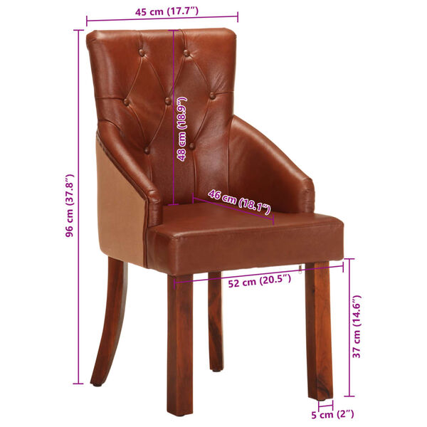 vidaXL Dining Chairs 2 pcs Brown Real Goat Leather