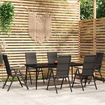 vidaXL 7 Piece Garden Dining Set Black