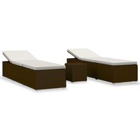 vidaXL 3 Piece Garden Sun Loungers with Tea Table Poly Rattan Brown, brown vidaXL 3 Piece Garden Sun Loungers with Tea Table Poly Rattan Brown