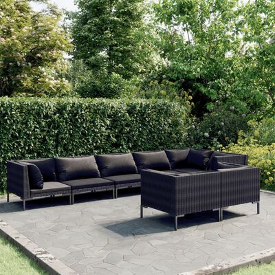 vidaXL 8 Piece Garden Lounge Set with Cushions Poly Rattan Dark Grey,  vidaXL 8 Piece Garden Lounge Set with Cushions Poly Rattan Dark Grey