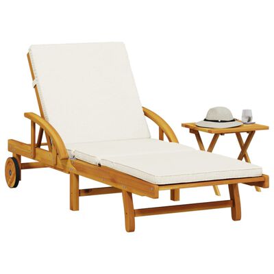 vidaXL Sun Lounger with Cushion and Table Solid Wood Acacia, cream vidaXL Sun Lounger with Cushion and Table Solid Wood Acacia