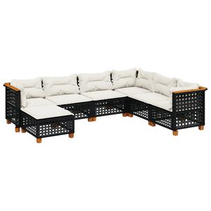 vidaXL 7 Piece Garden Sofa Set with Cushions Black Poly Rattan