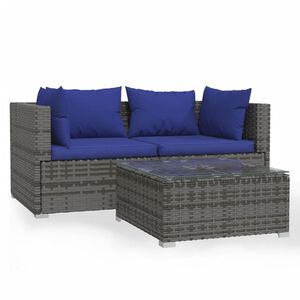 vidaXL 3 Piece Garden Lounge Set with Cushions Grey Poly Rattan