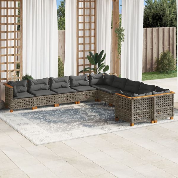 vidaXL 10 Piece Garden Sofa Set with Cushions Grey Poly Rattan