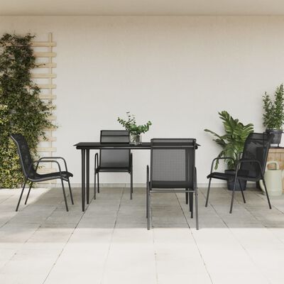 vidaXL 5 Piece Garden Dining Set Black Steel and Textilene,  vidaXL 5 Piece Garden Dining Set Black Steel and Textilene