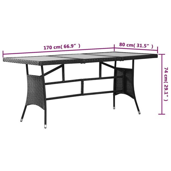 vidaXL Garden Table Black 170x80x74 cm Poly Rattan