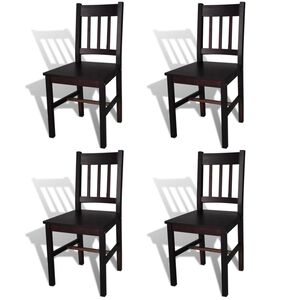 vidaXL Dining Chair | Set of 4 | Dark Brown | Solid Pine Wood | Standard