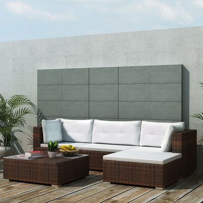 vidaXL 5 Piece Garden Lounge Set with Cushions Poly Rattan Brown, brown vidaXL 5 Piece Garden Lounge Set with Cushions Poly Rattan Brown