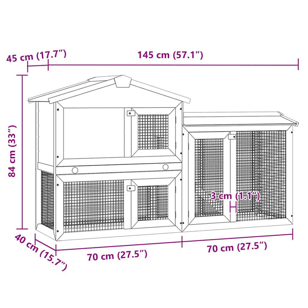 vidaXL Outdoor Large Rabbit Hutch Red and White 145 x 45 x 84 Wood