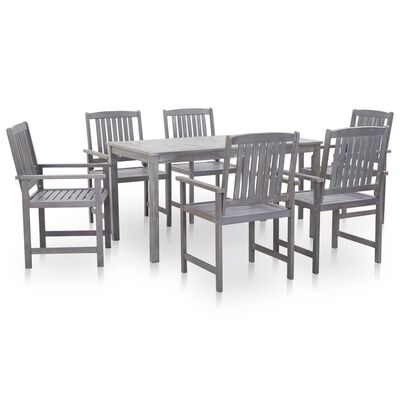 vidaXL 7 Piece Outdoor Dining Set Grey Wash Solid Acacia Wood, grey vidaXL 7 Piece Outdoor Dining Set Grey Wash Solid Acacia Wood