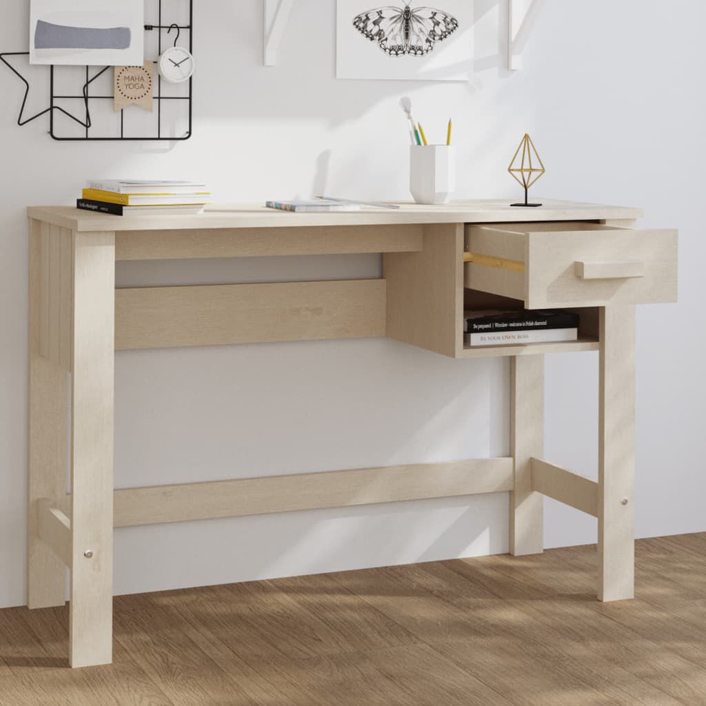 vidaXL Desk HAMAR Honey Brown 110x40x75 cm Solid Wood Pine