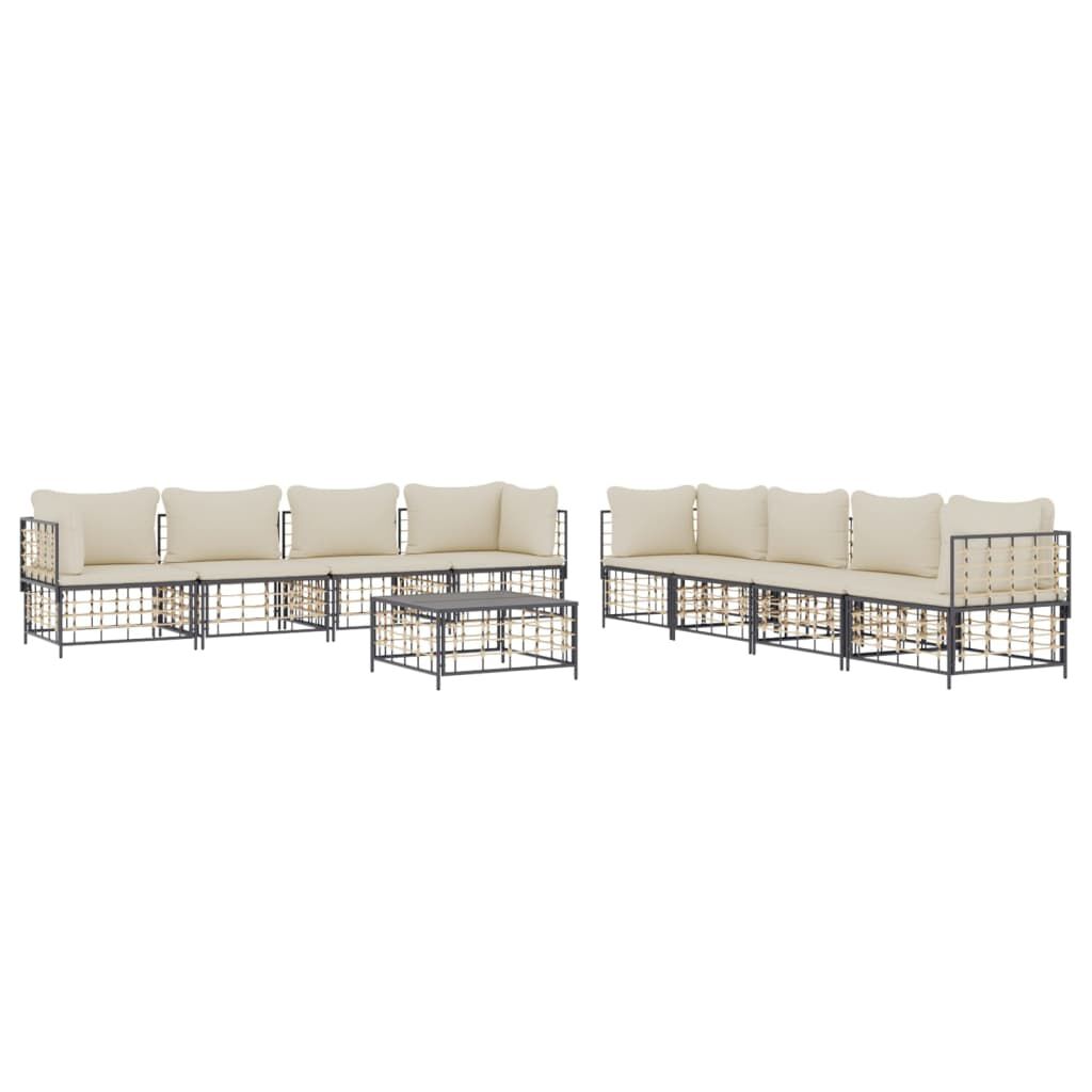 vidaXL 9 Piece Garden Lounge Set with Cushions Anthracite Poly Rattan