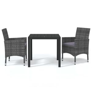vidaXL 3 Piece Garden Dining Set with Cushions Poly Rattan Grey