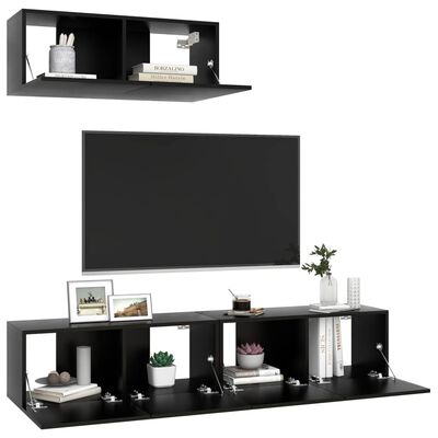 vidaXL TV Cabinets 3 pcs Black Engineered Wood