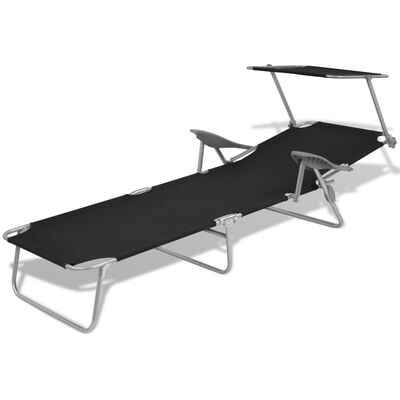 vidaXL Sun Lounger with Canopy Steel Black, black vidaXL Sun Lounger with Canopy Steel Black