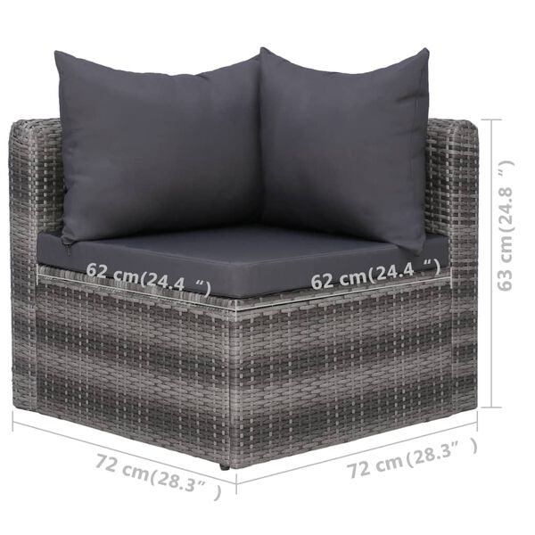 vidaXL 5 Piece Garden Sofa Set with Cushions & Pillows Poly Rattan Grey