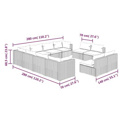 vidaXL 11 Piece Garden Lounge Set with Cushions Grey Poly Rattan, grey and anthracite vidaXL 11 Piece Garden Lounge Set with Cushions Grey Poly Rattan