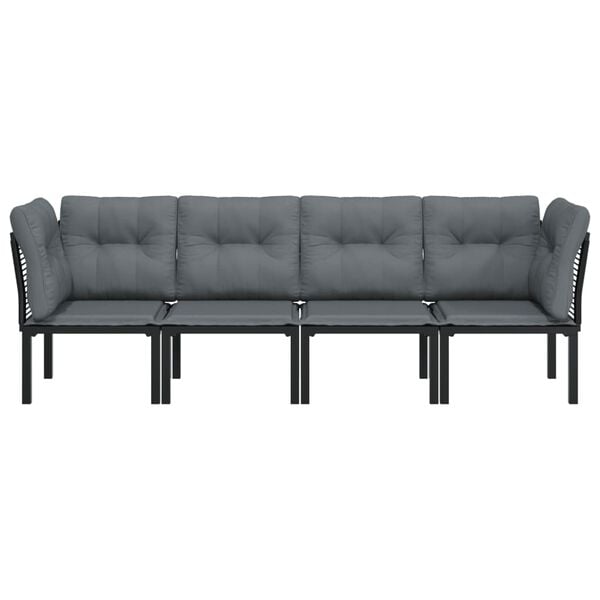 vidaXL 4 Piece Garden Lounge Set Black and Grey Poly Rattan