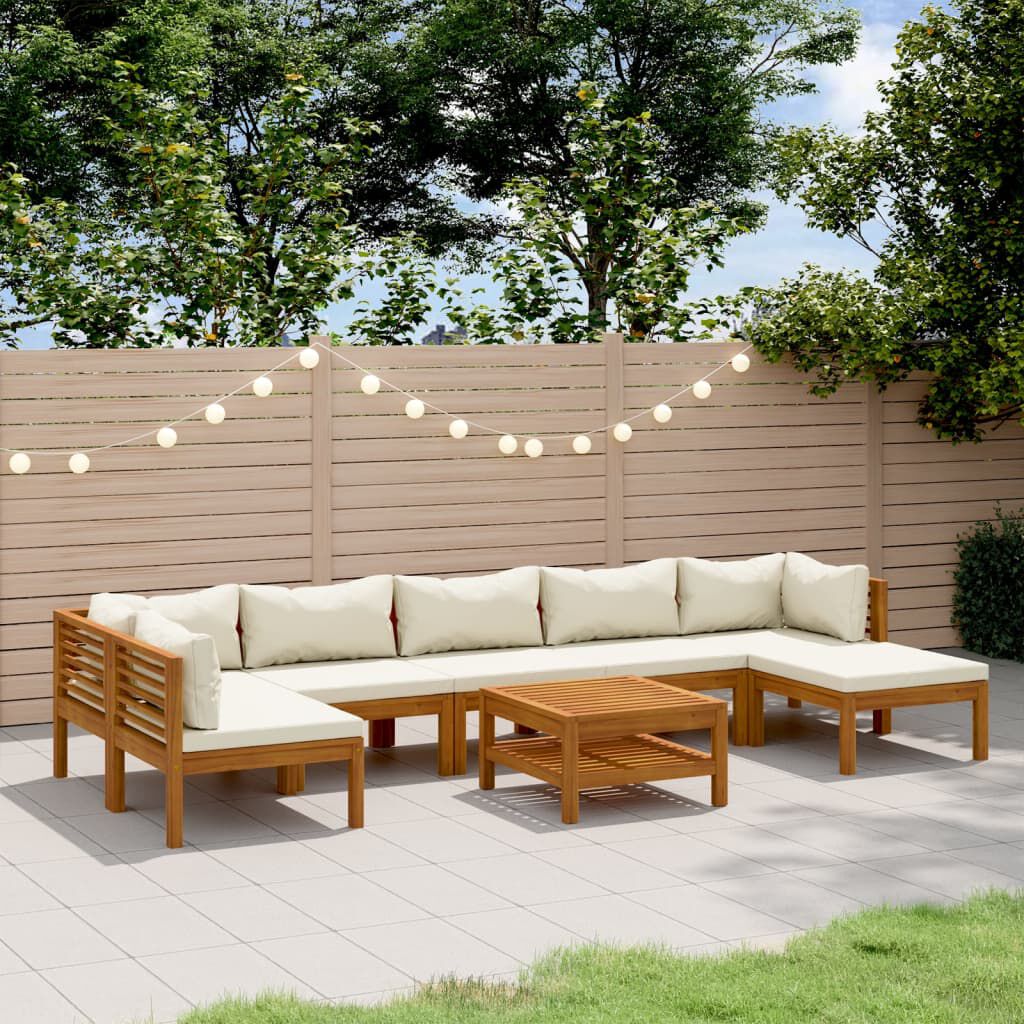vidaXL 8 Piece Garden Lounge Set with Cream Cushion Solid Acacia Wood