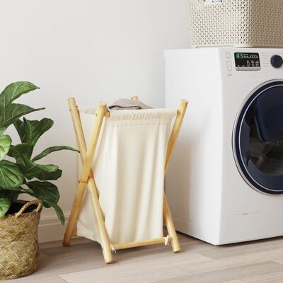 vidaXL Laundry Basket Cream White 41.5x36x63.5 cm Bamboo,  vidaXL Laundry Basket Cream White 41.5x36x63.5 cm Bamboo