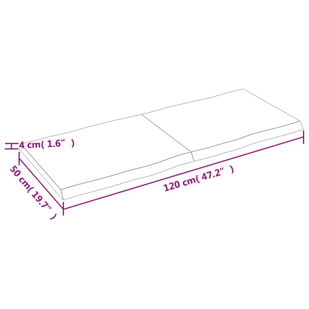 vidaXL Table Top Light Brown 120x50x(2-4)cm Treated Solid Wood Live Edge