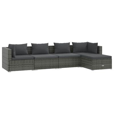 vidaXL 5 Piece Garden Lounge Set with Cushions Poly Rattan Grey, grey and anthracite vidaXL 5 Piece Garden Lounge Set with Cushions Poly Rattan Grey