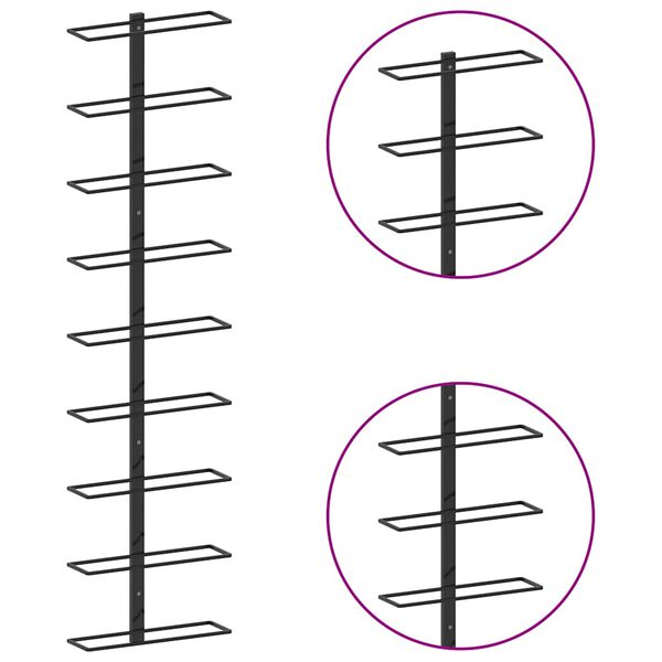 vidaXL Wall-mounted Wine Rack for 9 Bottles Black Iron