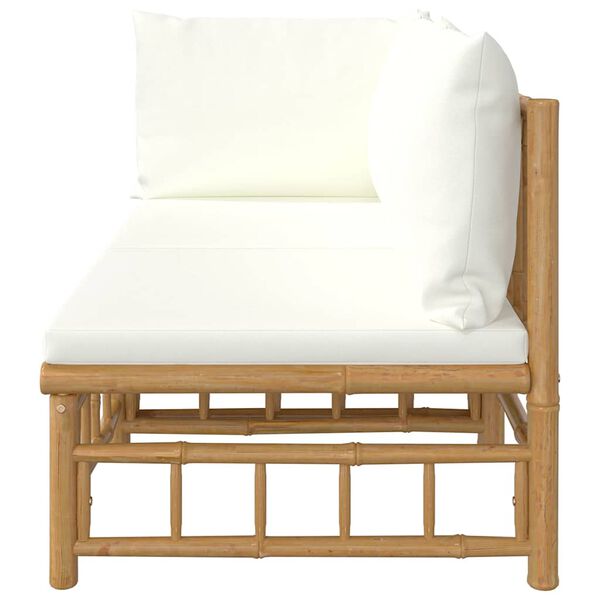 vidaXL 2 Piece Garden Lounge Set with Cream White Cushions Bamboo