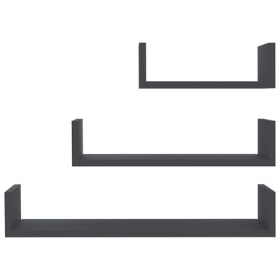 vidaXL Wall Display Shelf 3 pcs Grey Engineered Wood, grey vidaXL Wall Display Shelf 3 pcs Grey Engineered Wood