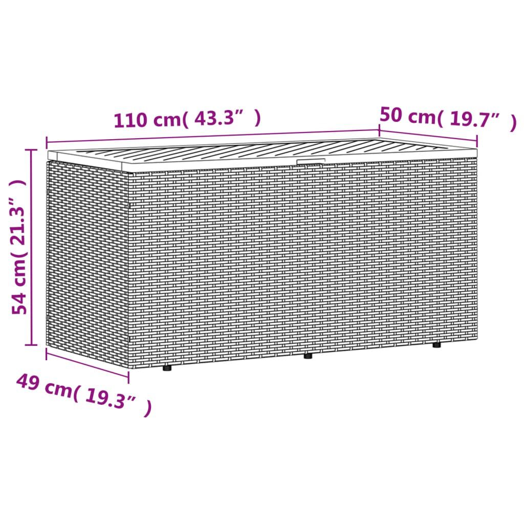 vidaXL Garden Storage Box Black 110x50x54 cm Poly Rattan Acacia Wood