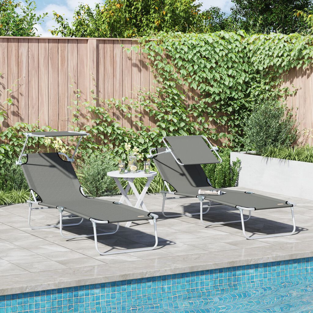 vidaXL Folding Sun Lounger with Canopy Steel Grey