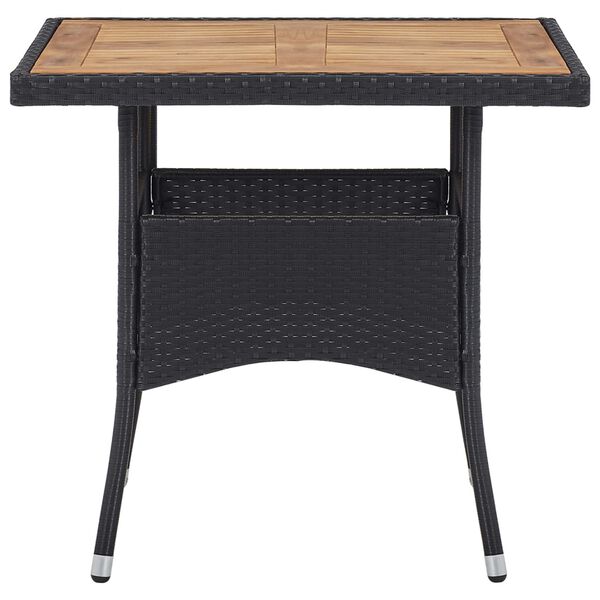 vidaXL 3 Piece Garden Dining Set Black Poly Rattan and Acacia Wood