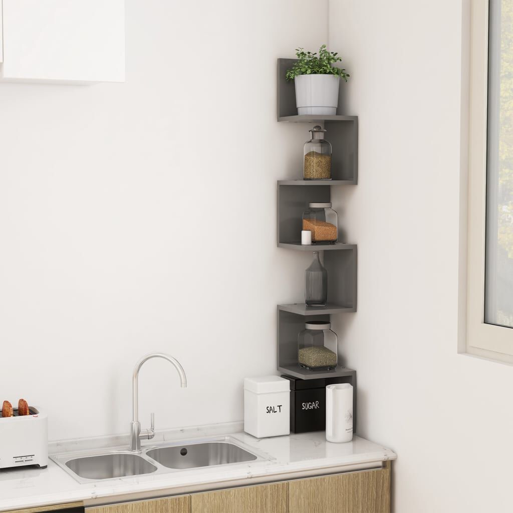 vidaXL Wall Corner Shelf Grey 20x20x127.5 cm Engineered Wood