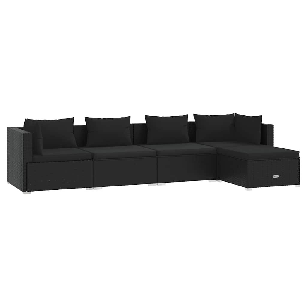 vidaXL 5 Piece Garden Lounge Set with Cushions Poly Rattan Black