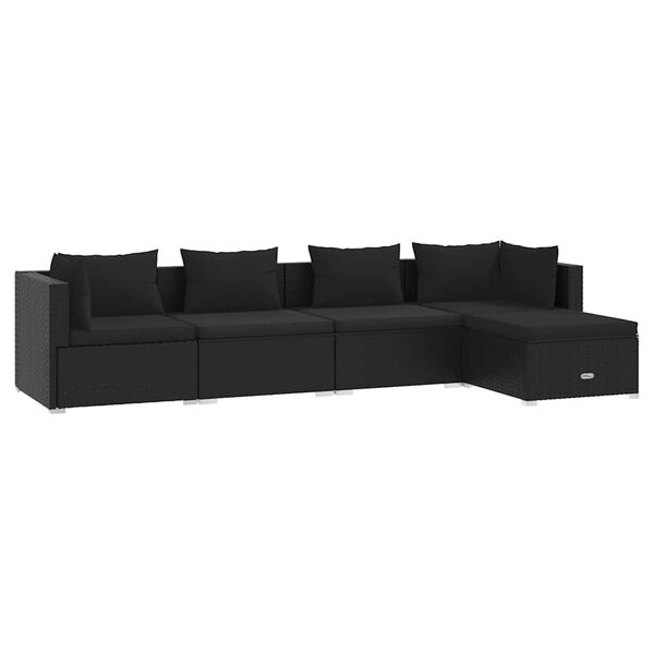 vidaXL 5 Piece Garden Lounge Set with Cushions Poly Rattan Black