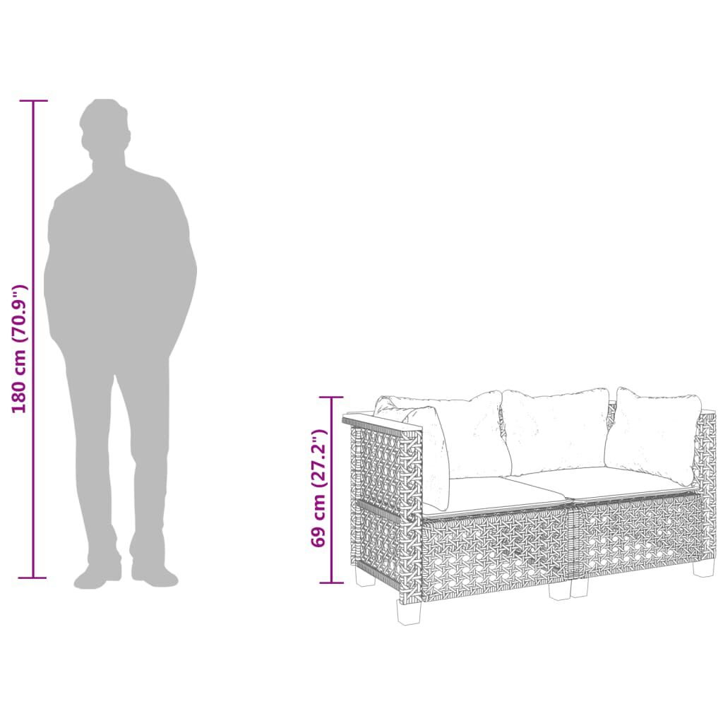 vidaXL Garden Sofas Corner with Cushions 2 pcs Grey Poly Rattan